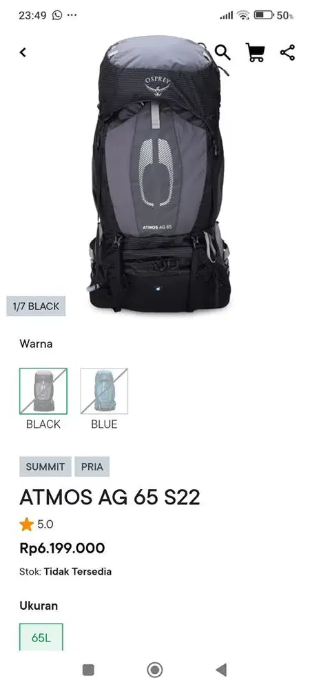 WTS Osprey Atmos AG 65L NEW BNIB eiger resmi ori. Paket baru datang
