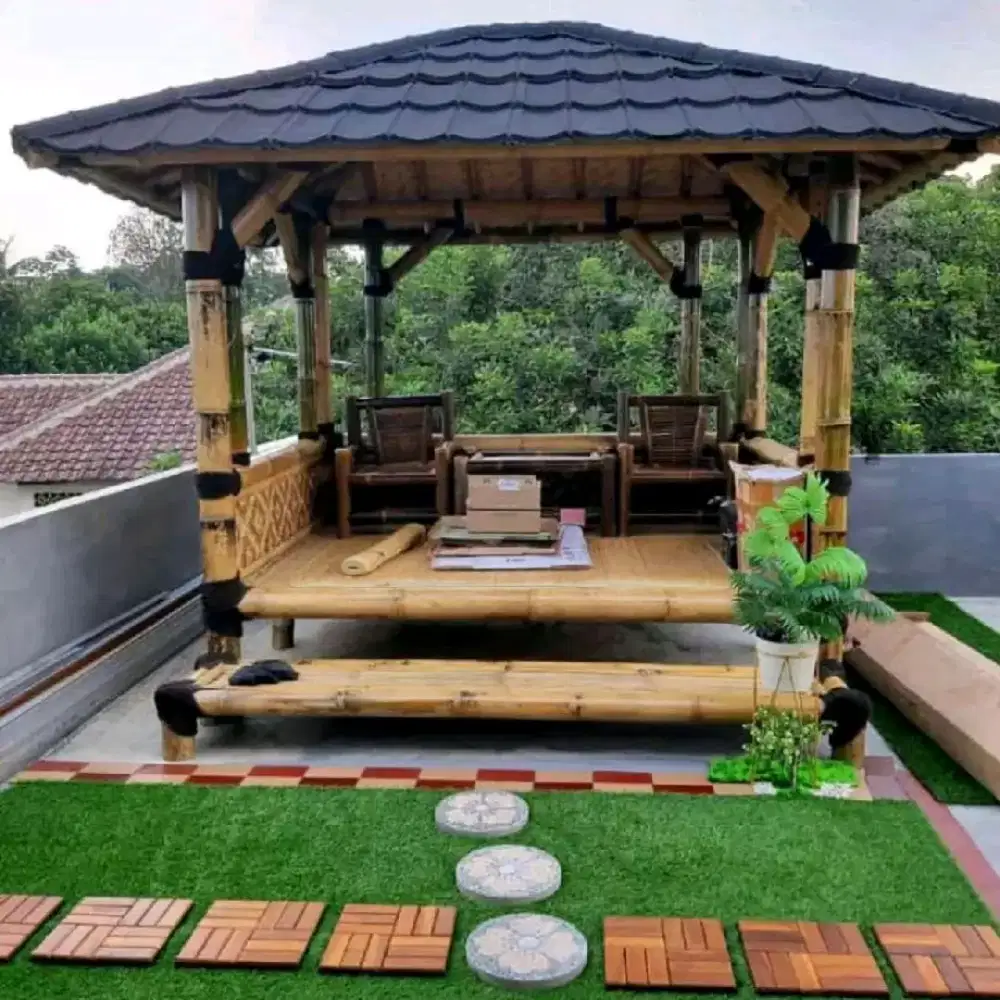 Gazebo Bambu Minimalis Kuat & Estetik | Saung Taman Nyaman Siap Pakai