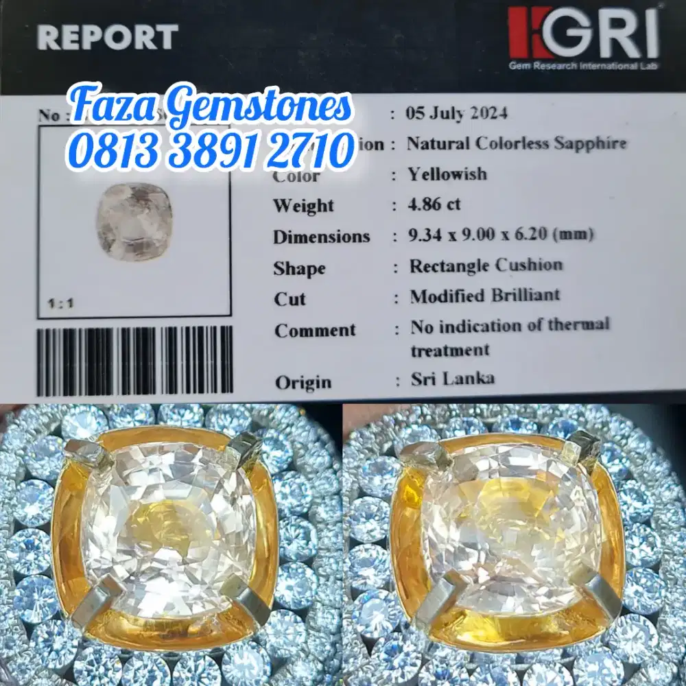 Like fancy Diamond, Unheated Colorless Sapphire Srilanka 4.86ct