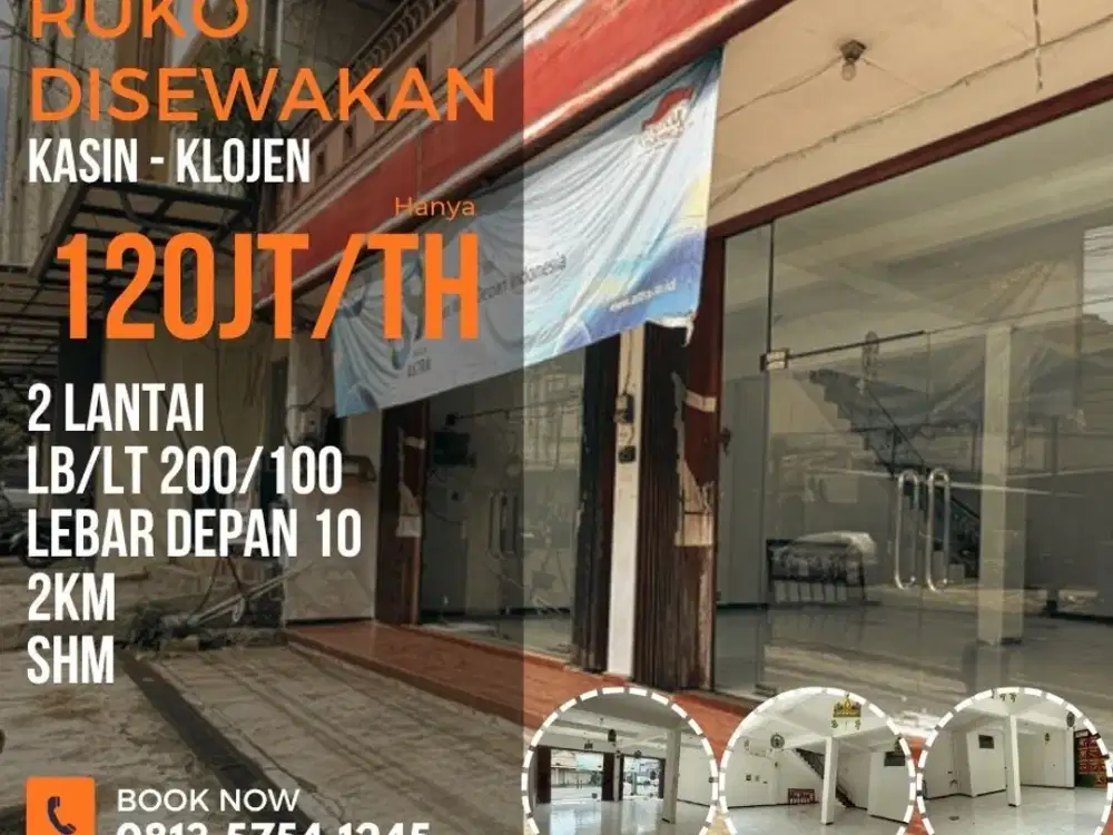 Ruko disewakan lokasi strategis poros jalan utama kasin lb200 120jt/th