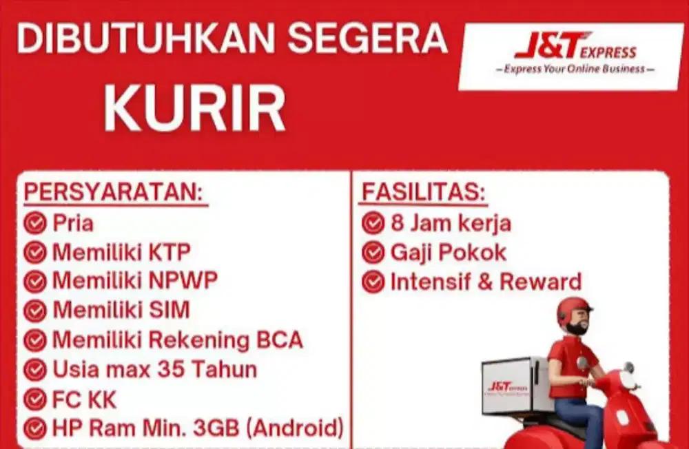 Loker sprinter kurir jnt hub kebayoran baru