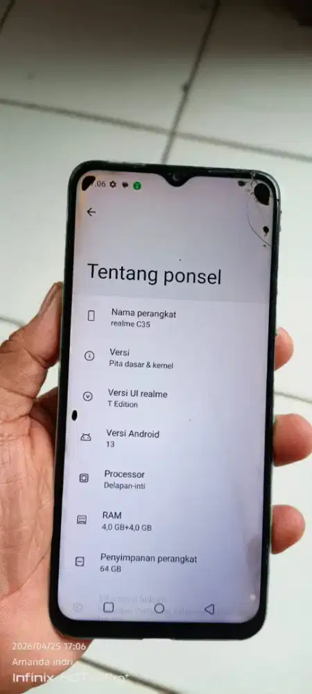 Realme c35. 4/64. Mnus retak,noda,tombol power copot normal