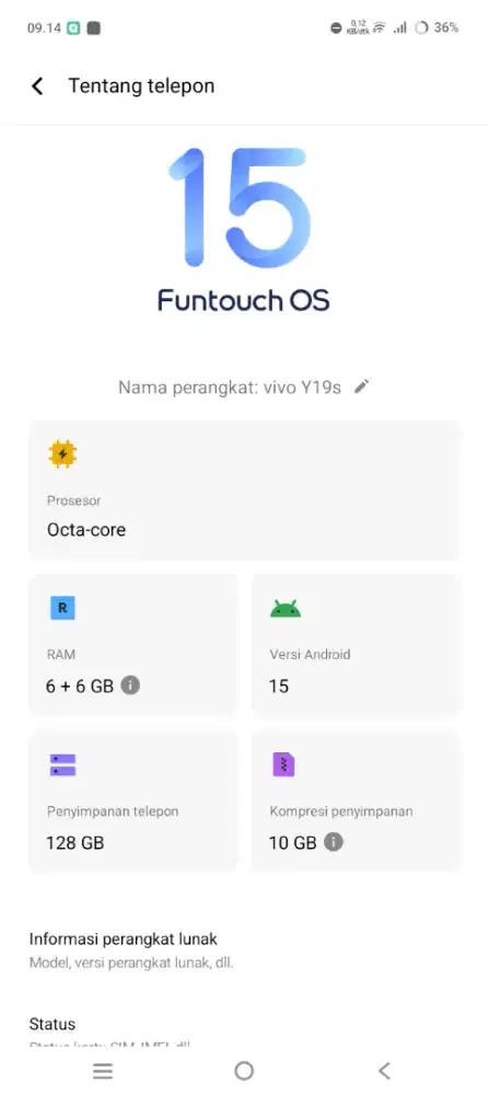 Vivo Y19s ram 6+6 /128