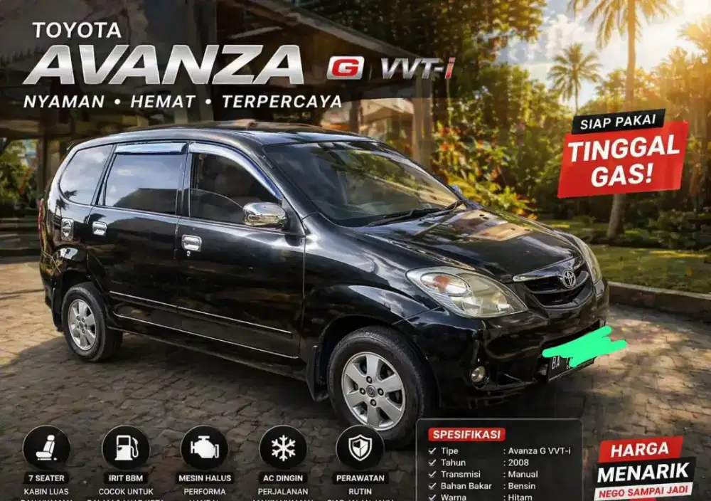 Dijual mobil Avanza tahun 2008 1.3 G plat BA seri Padang