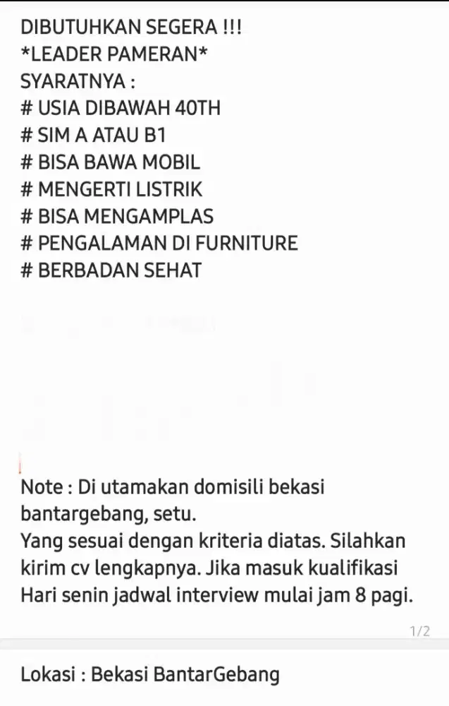 DIBUTUHKAN SEGERA : LEADER PAMERAN