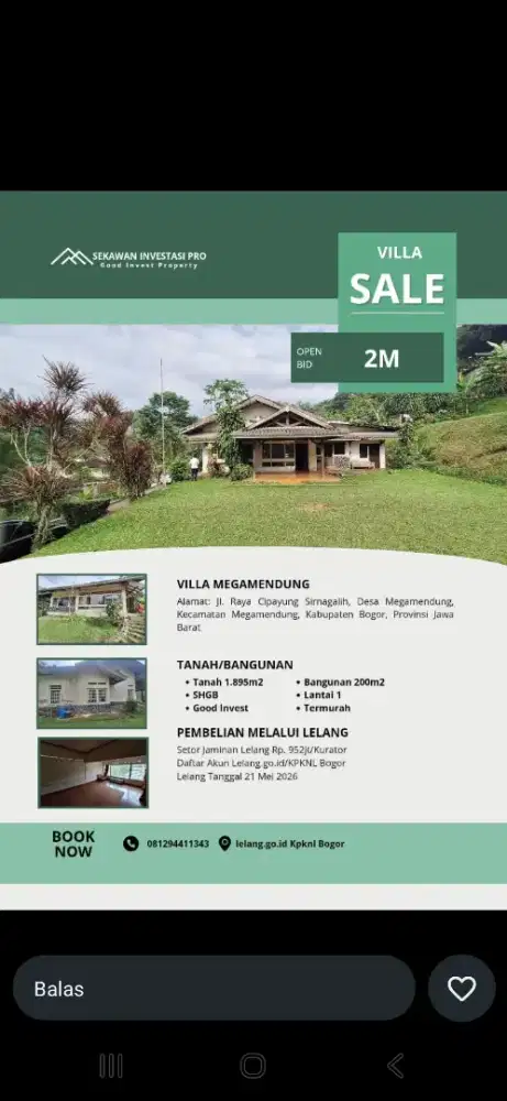 Dijual melalui Lelang rumah murah di Megamendung Bogor