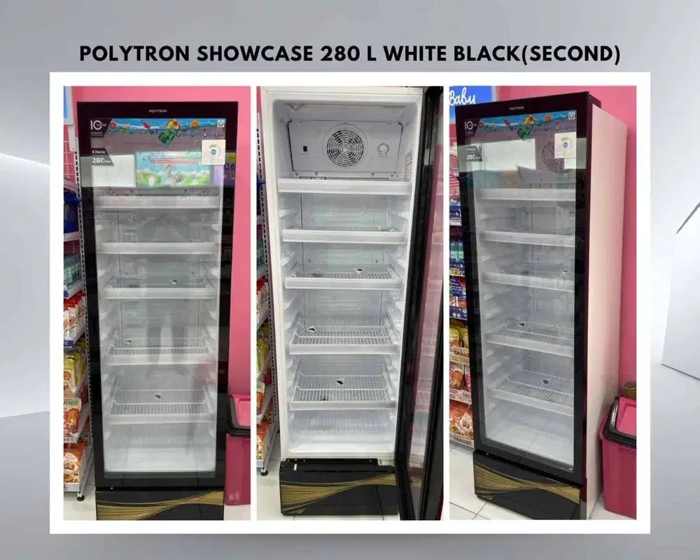 POLYTRON SHOWCASE 280 L PUTIH HITAM – SECOND (KONDISI NORMAL)