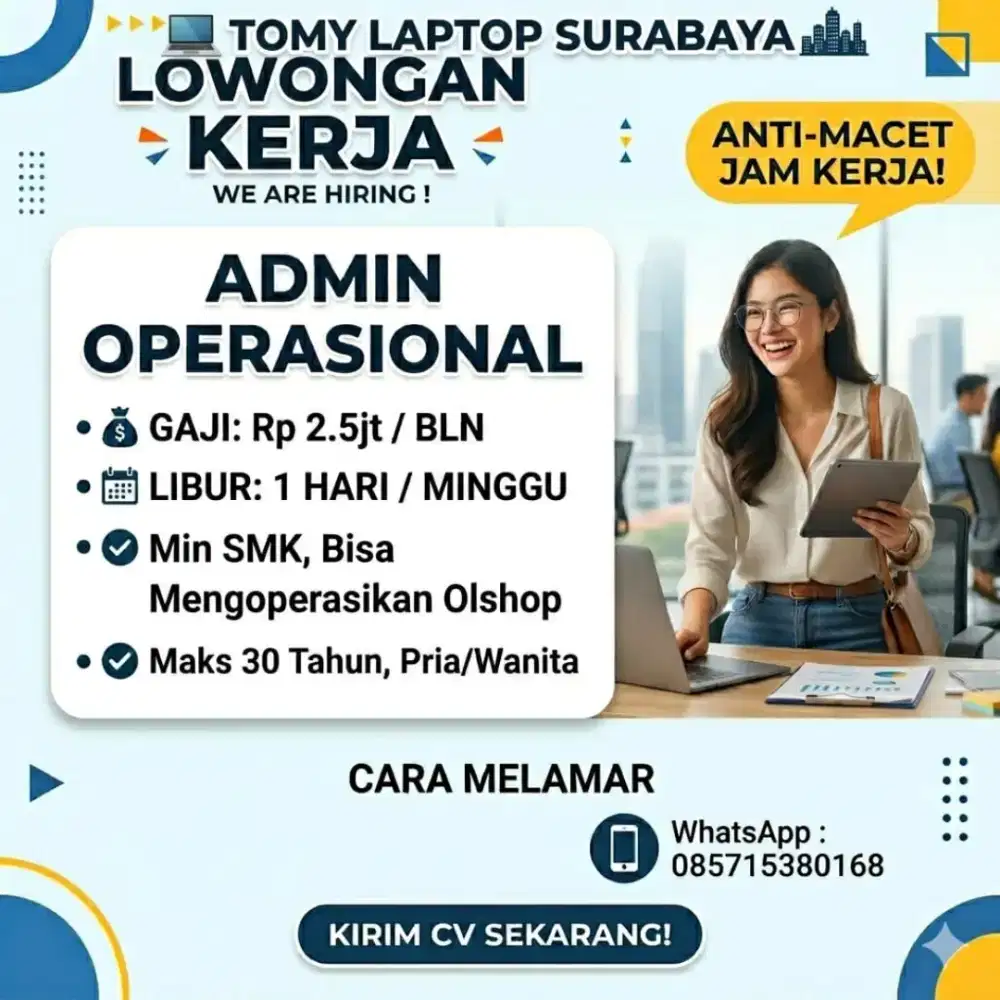 Di Buka Lowongan kerja Admin di Surabaya untuk wanita