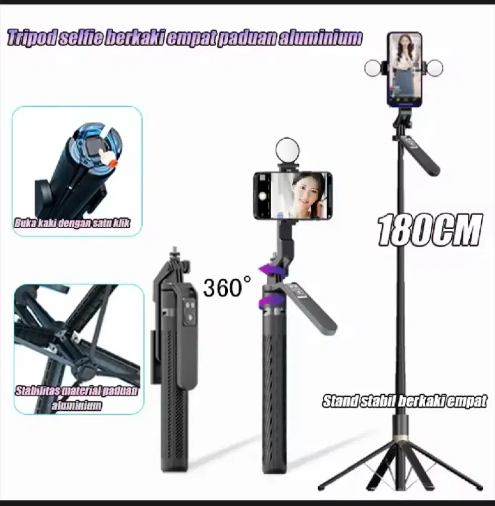 Tech tongsis tripod paduan aluminium bluetooth selfie