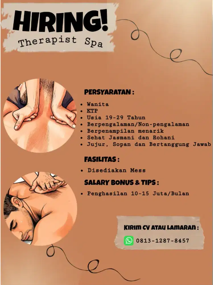 Dicari wanita untuk menjadi Therapist spa