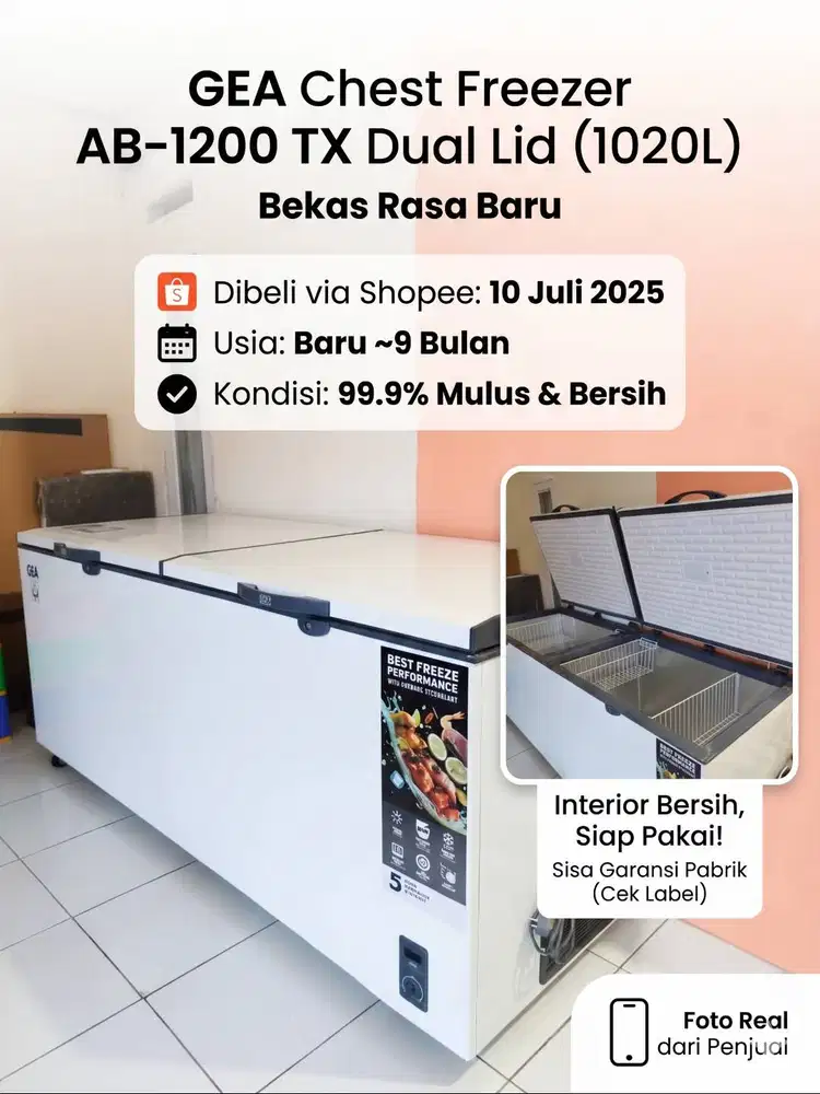 GEA Chest Freezer AB-1200 TX Dual Lid (1020L) – Bekas Rasa Baru