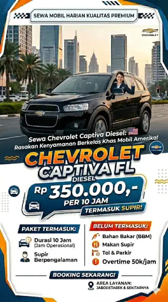 SEWA RENTAL MOBIL Chevrolet Captiva Diesel plus driver / supir / sopir