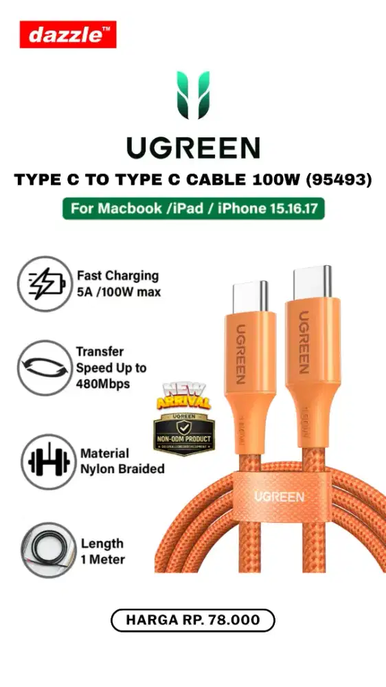 UGREEN TYPE C TO TYPE C 100W CABLE (95493)