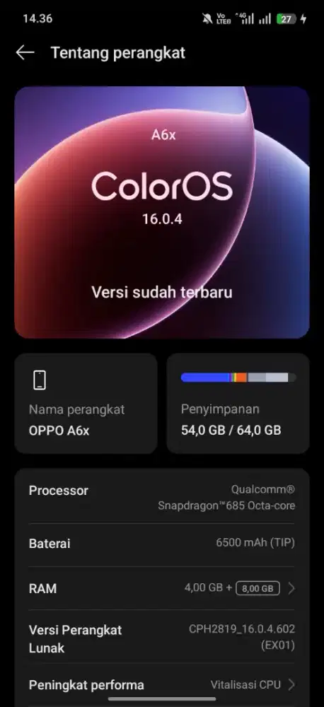 OPPO A6X RAM 4+8/64GB