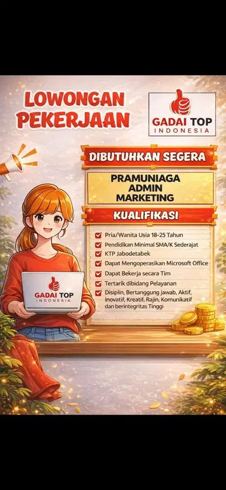 LOWONGAN KERJA GADAI TOP PRAMUNIAGA ADMIN MARKETING