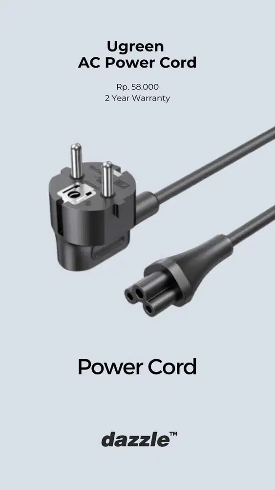 KABEL POWER CORD UGREEN GARANSI 2 TAHUN