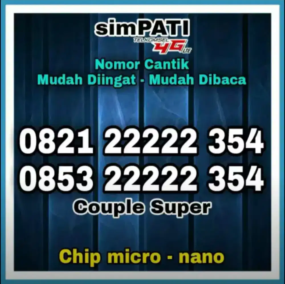 Nomor Cantik Simpati 4G COUPLE 22222 Kartu Perdana Telkomsel Murah