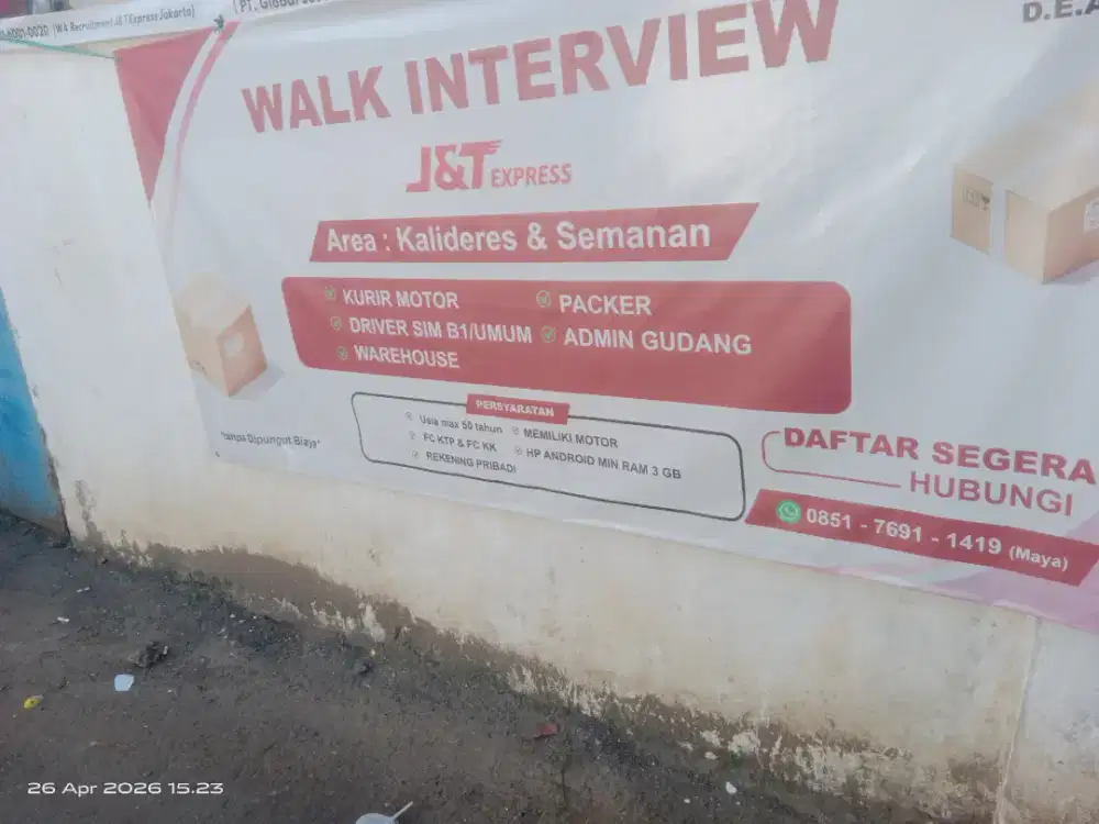 Lowongan kerja J&T express kalideres pegadungan