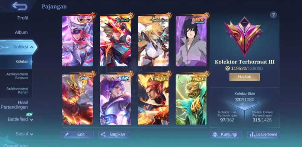 AKUN ML Ling neobeast, sasuke ,freya legend