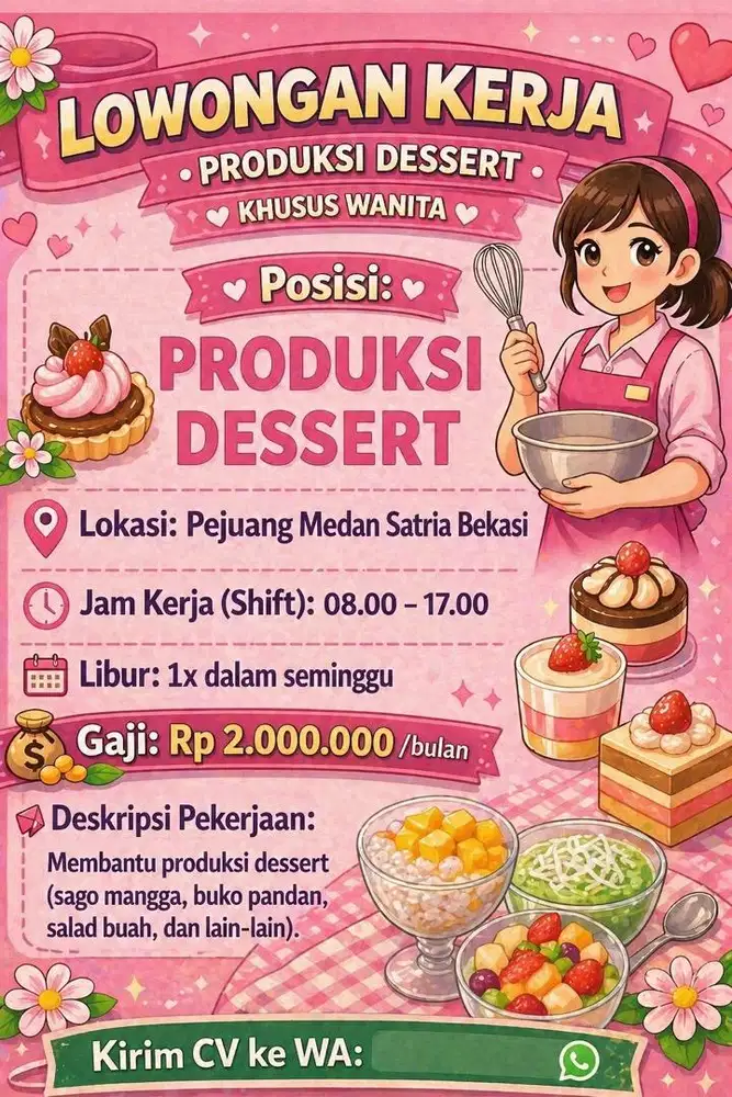 Lowongan kerja produksi dessert khusus wanita