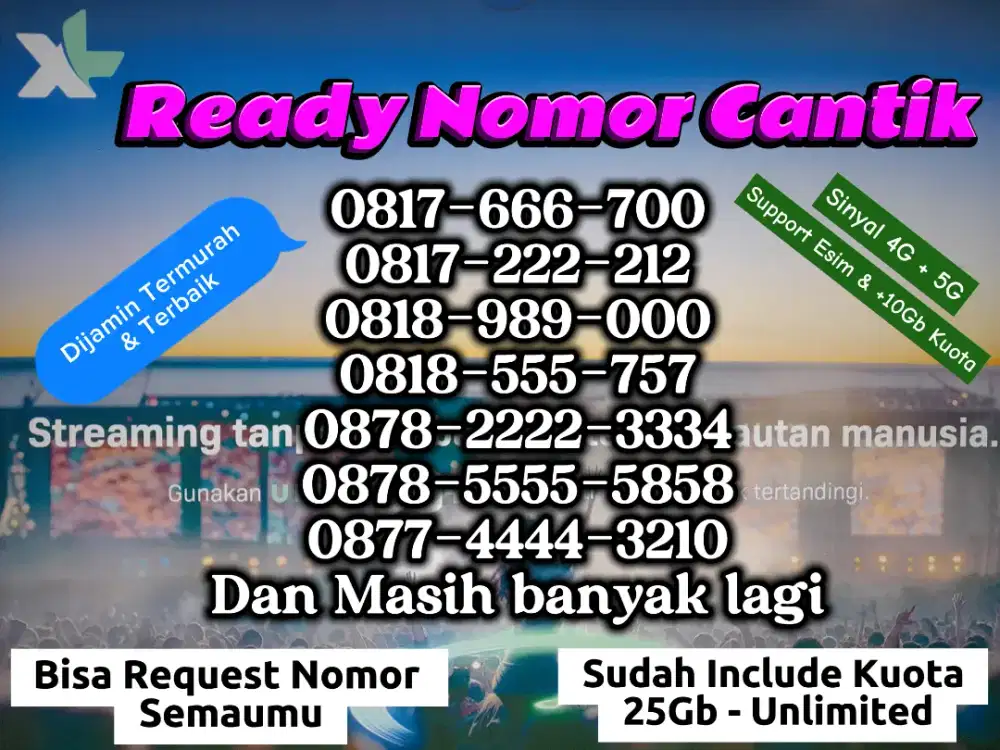 Ready nomor cantik XL include kuota besar Termurah