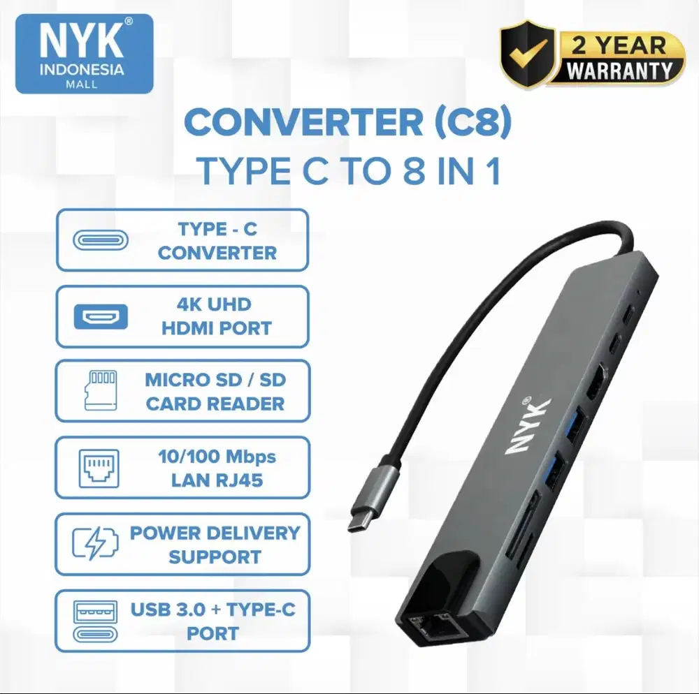NYK USB Converter Type-C to HDTV 8 in 1
