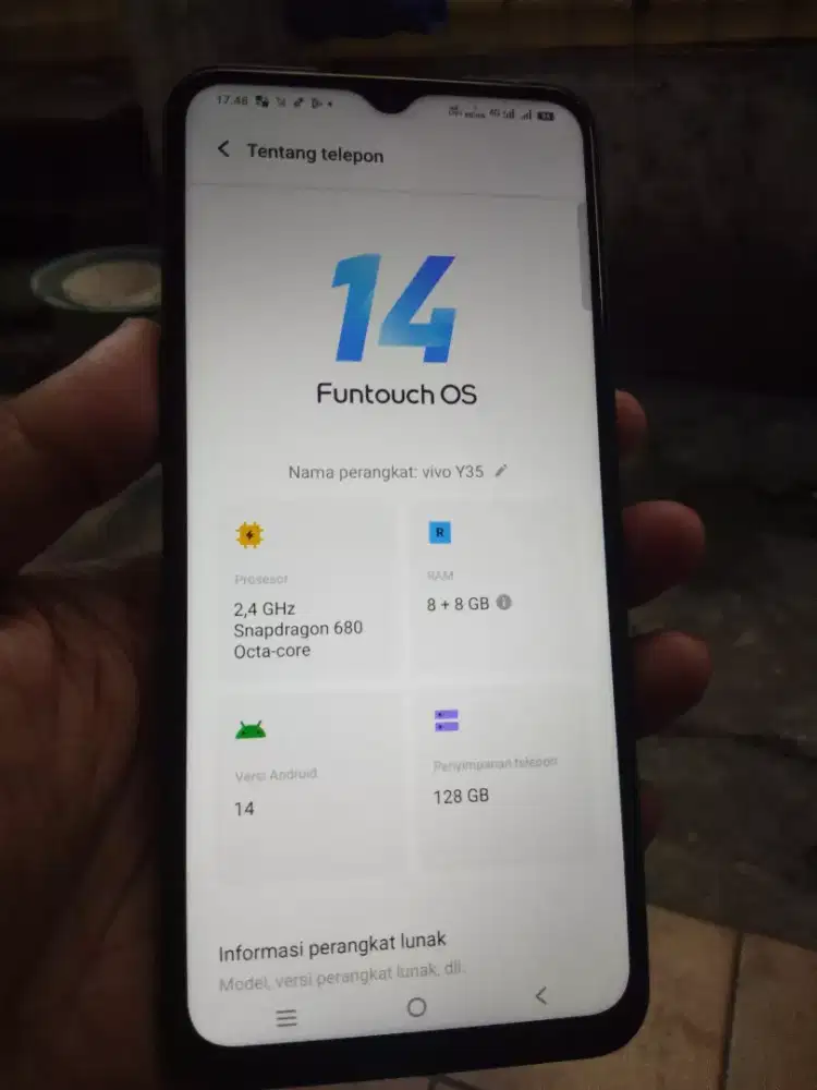 Vivo Y35 Ram 8+8/128 Android 14