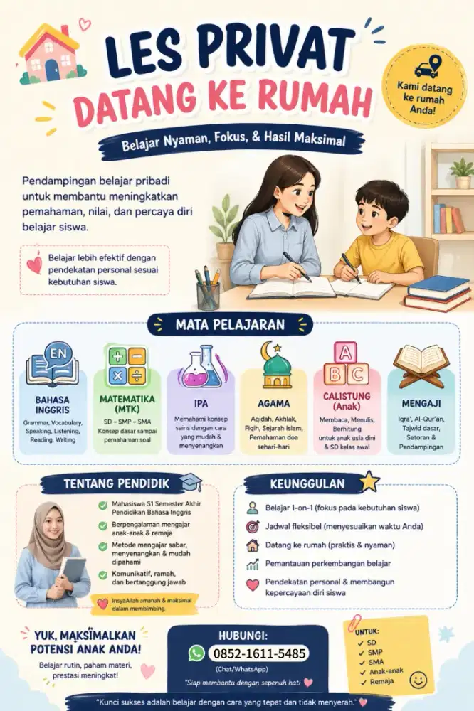 BUKA JASA LES PRIVATE DATANG KE RUMAH BUNDA