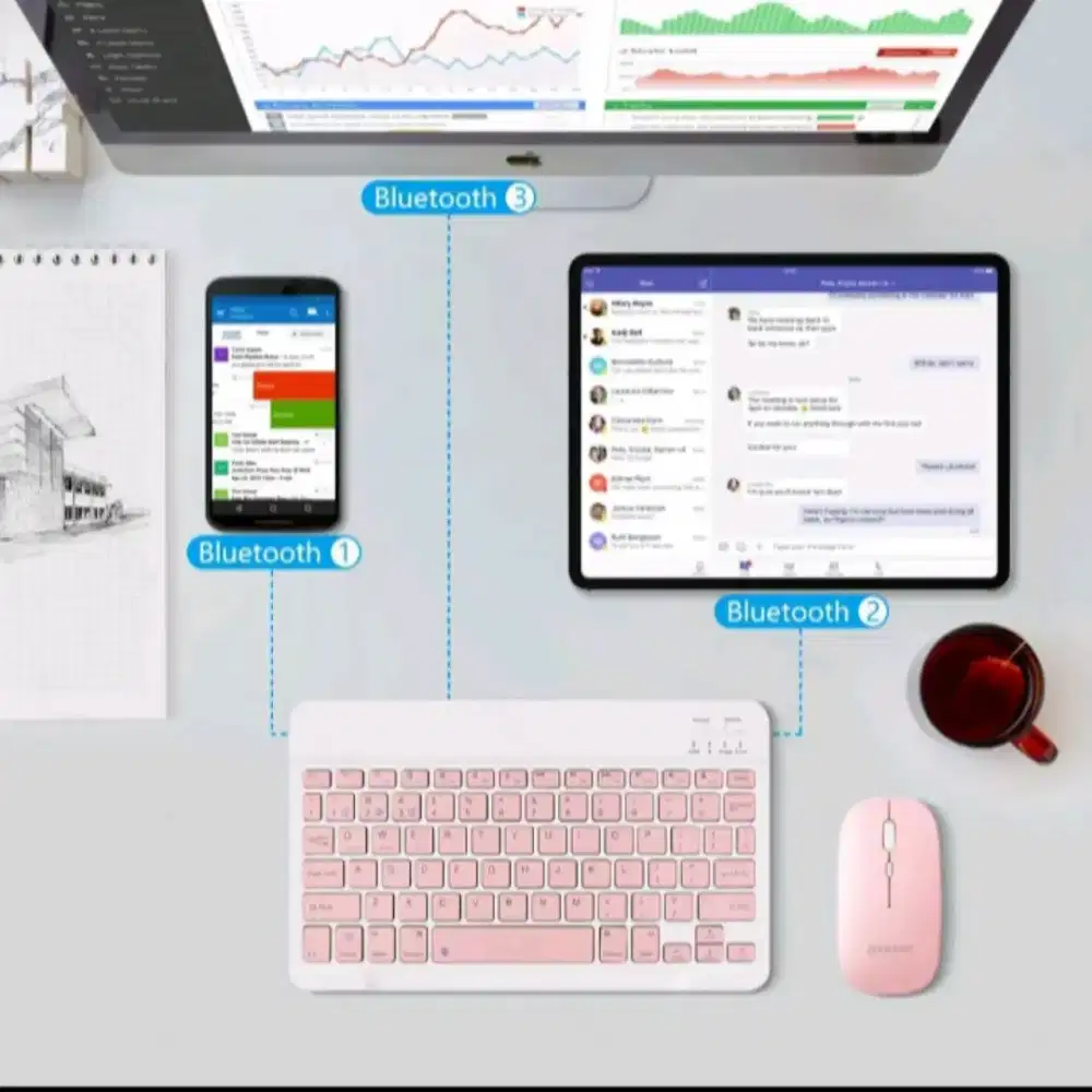 3 in 1 Keyboard + Mouse Bluetooth Wireless dpt di hubungkan scr samaan