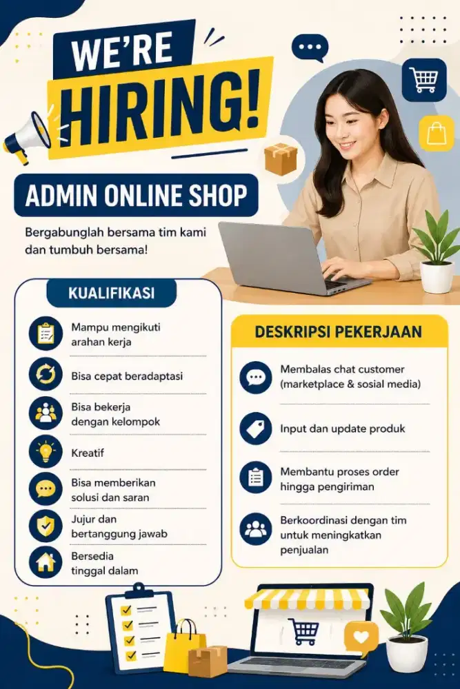DIBUTUHKAN ADMIN ONLINE SHOP WANITA