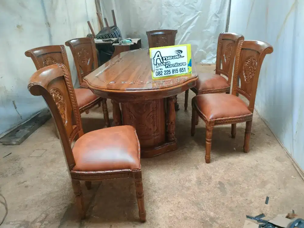 Meja makan gendong set kaca full kayu jati