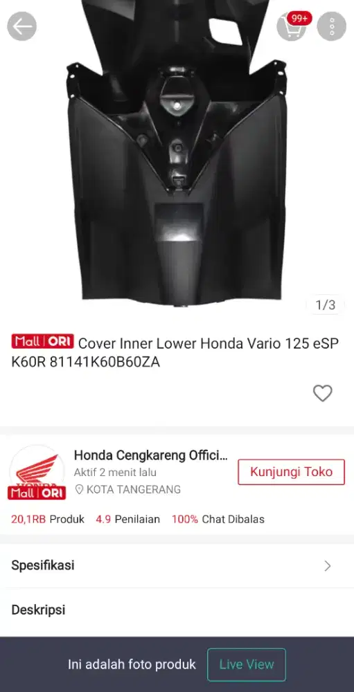 Cover Inner Lower Honda Vario 125 eSP K60R 2018-2022.