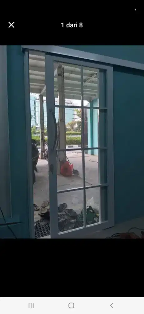 Pintu geser aluminium ornamen T210cm L90cm harga 1 set terpasang 2,6jt