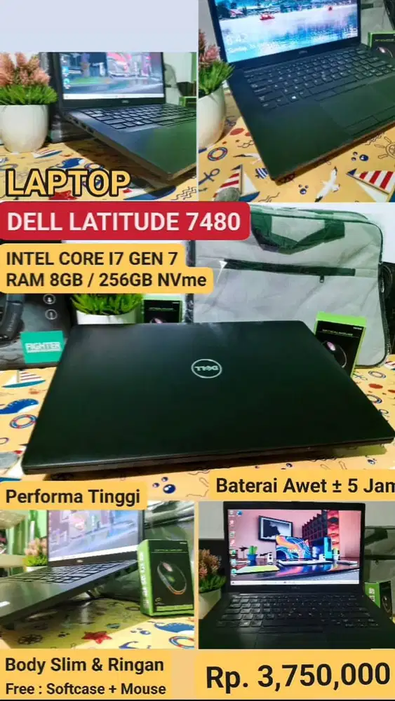 LAPTOP DELL LATITUDE 7480.Intel Core i7.RAM8GB/256GB NVme. Batrai Awet