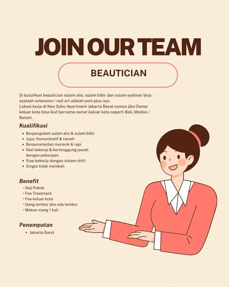 di butuhkan asistant sulam alis