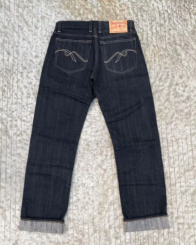 Denim selvedge bluestates 18oz extra deep indgo & dark pink selvedge
