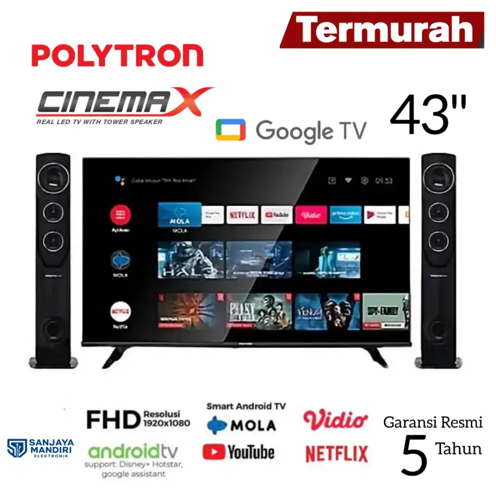 POLYTRON PLD 43TG5055 + Speaker Tower Cinemax Smart Android TV