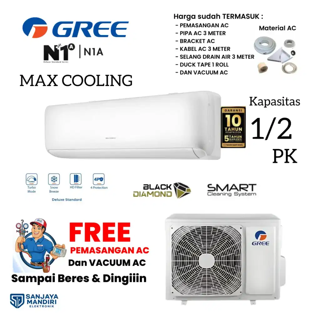 GREE AC GWC-05N1A 1/2 PK N1A Black Diamond SmartCleaner Turbo Gold Fin