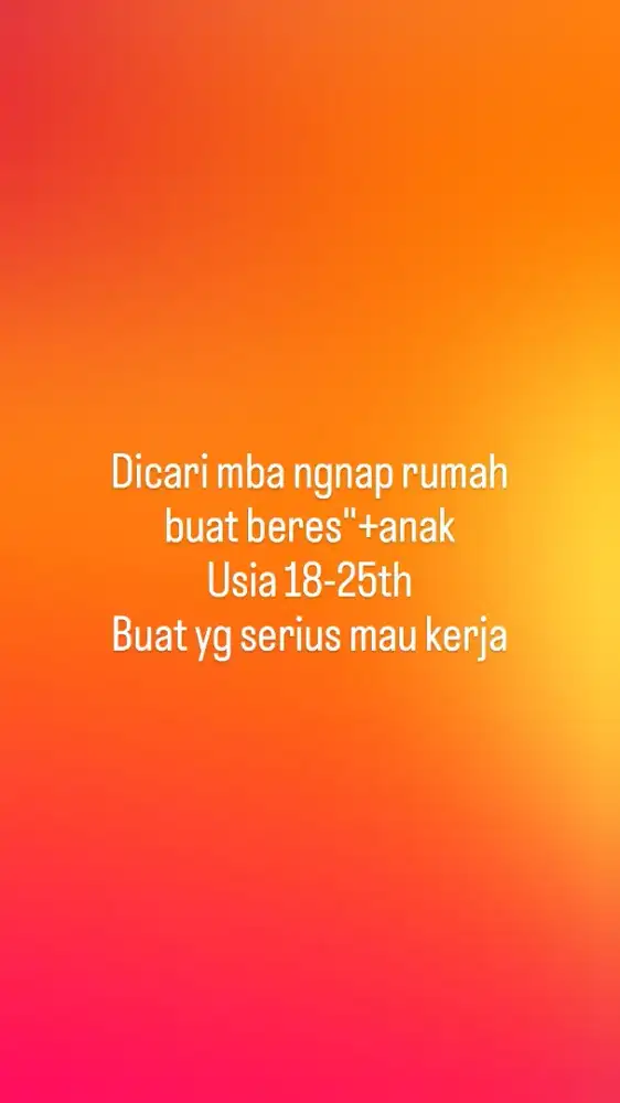 Dicari mba yg serius mau kerja