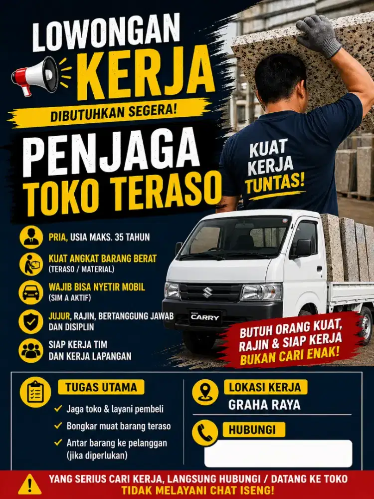 Di butuhkan Penjaga Toko Teraso di Graha Raya