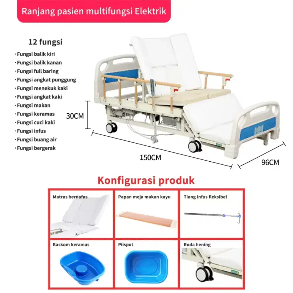 Bed Pasien Rumah Sakit Elektrik | Ranjang Pasien Electric Remote