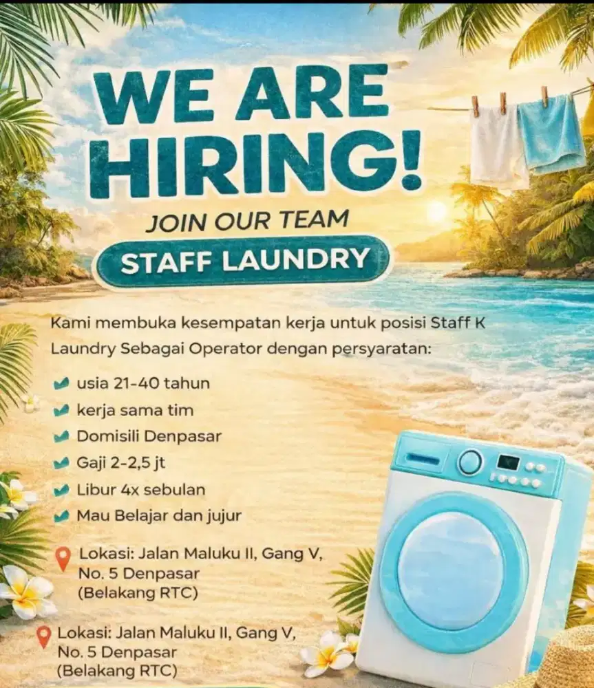 Lowongan Staff Laundry Pria/Wanita