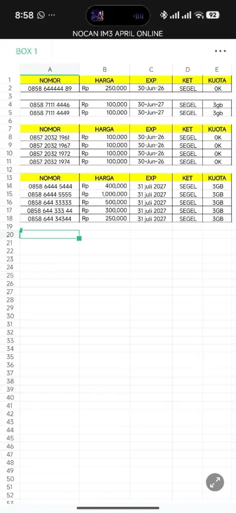 Nomor cantik im3 tahun lahir