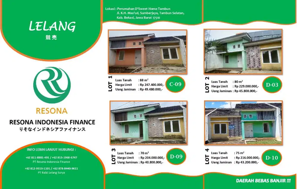 DI JUAL LELANG 8 Unit Rumah D'Sweet Home Tambun Bekasi