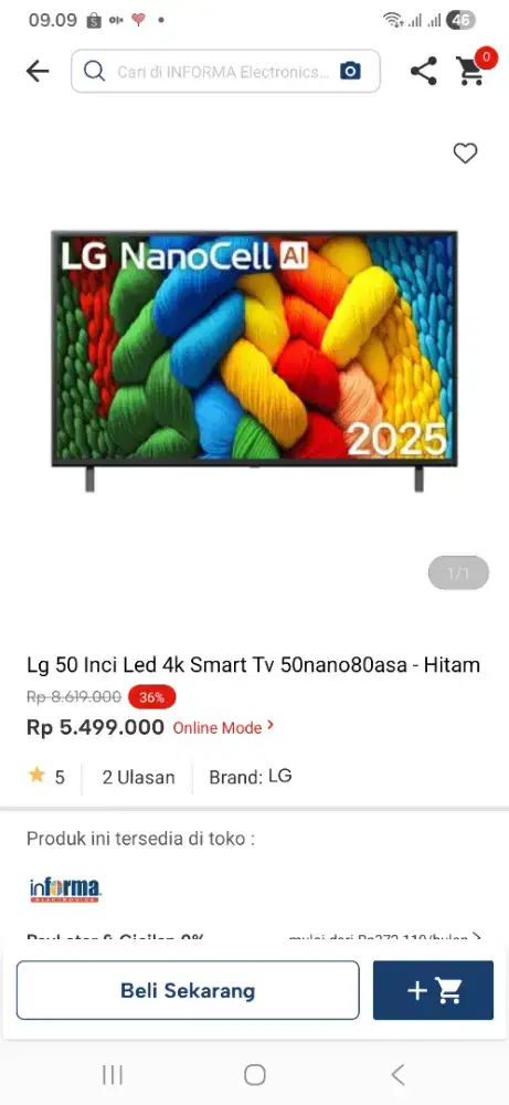 Lg 50 inci led 4k smart tv 50nano80