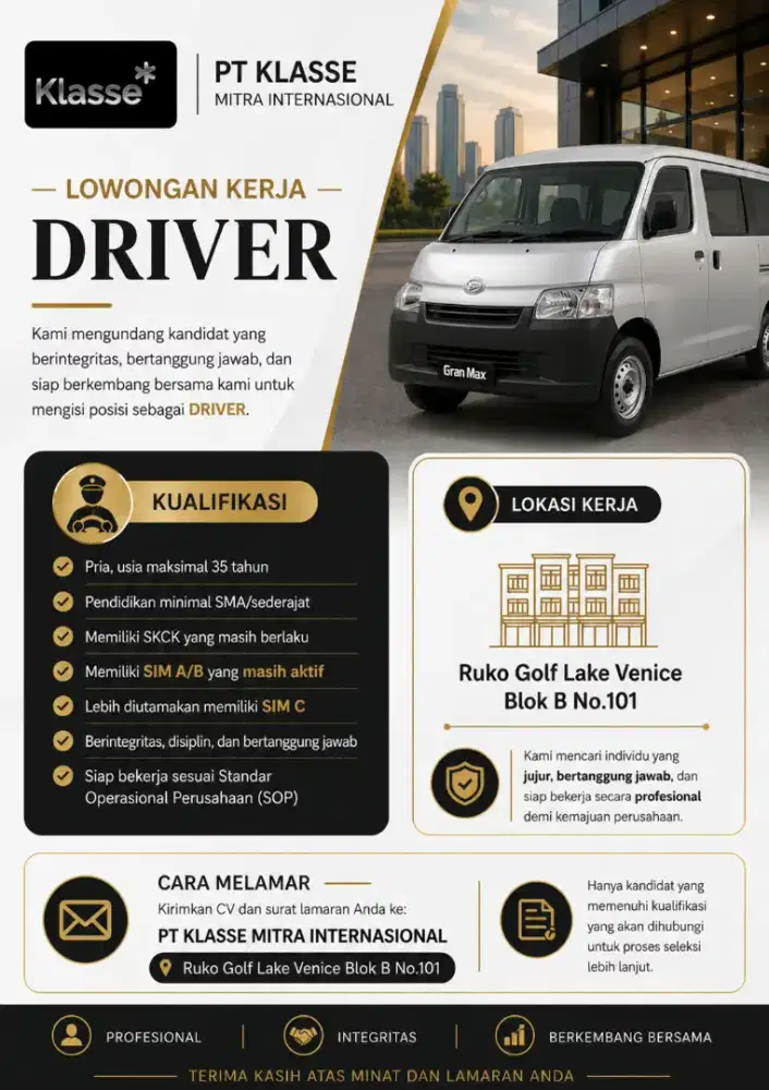 Loker driver barang dan operasional kantor