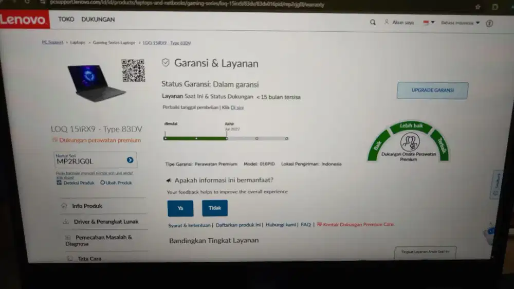 Jual laptop LOQ 15IXR9 GPU RTX4050