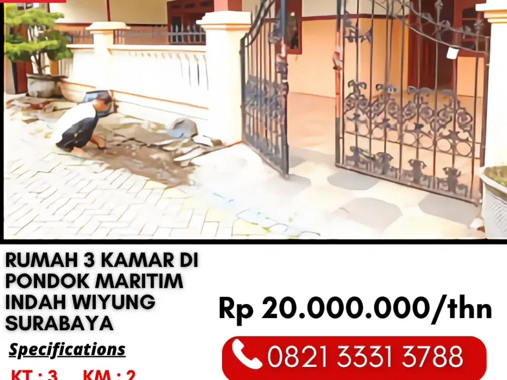 Disewakan Rumah Siap Huni 3 Kamar 20 Juta di Pondok Maritim Indah Wiyung Surabaya