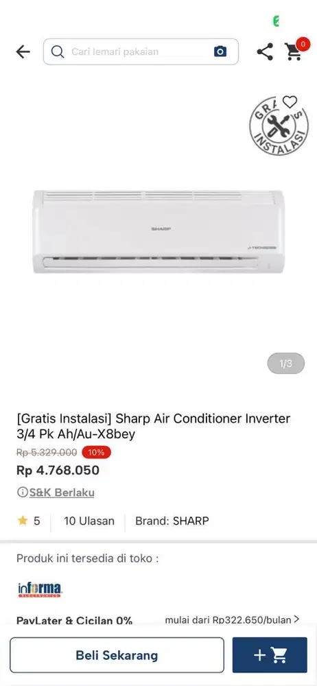 ac  sharp inverter 3/4pk 8bey