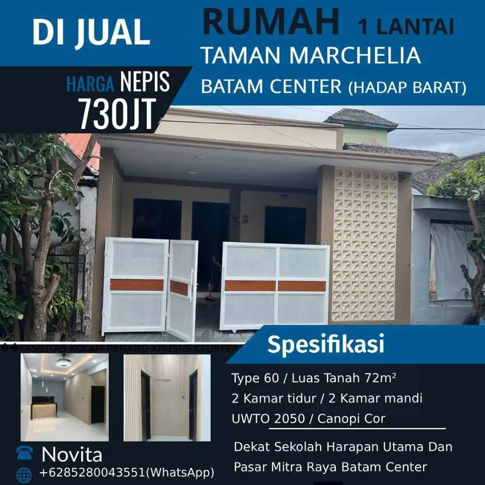 Rumah Cantik 1 Lantai Siap Huni TAMAN MARCHELIA (Hadap Barat) Batam Ce